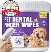 Pet Teeth Cleaning Wipes for Dogs & Cats, Pet Dental Finger Wipes for Dogs, No-Rinse Dog Toothbrush Toothpaste to Reduce Plaque & Tartar, Disposable Dog Tooth Brushing Kit - Uncented - 50 Count
