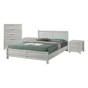 4 Pieces Bedroom Suite Natural Wood Like MDF Structure Queen Size White Ash Colour Bed, Bedside Table & Tallboy