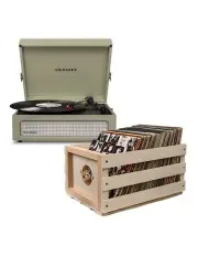 [Crosley] Voyager Bluetooth Portable Turntable + Bundled Record Storage Crate in Sage