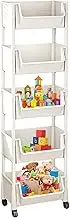 Rolling, Multi Tier Book Cart, Wheeled Storage, White, Toys Organizer, Stationery Holder, Snack Storage, Compact Design, Small Rooms, Narrow Spaces, Study Room, Classroom