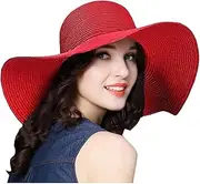 [Generic] Women's Foldable Wide-Brimmed Beach Hat Summer Sun Beach Hat red