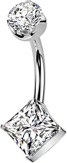 [Pierced Owl] 14GA ASTM F-136 Implant Grade Titanium Threadless Push-In Diamond Shaped CZ Crystal Belly Button Ring