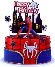 Happy Birthday Cake Topper Heyteaspider Man Cake Topper Cartoon Theme Party Cake Decoration, Glitter Happy Birthday Cake Topper For Kids Boy Birthday