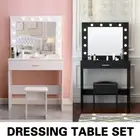 Dressing Table Stool Set LED Makeup Storage Desk 2 Colors