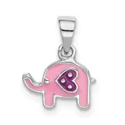 Sterling Silver Rhodium-Plated Childs Enameled Pink Elephant Pendant
