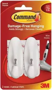Command Medium Wire Hooks White 2 Hooks & 4 Strips