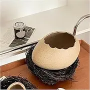 Egg Shell Bowl with Bird Nest, Funny Cracked Egg Shell Shaped Dessert Bowl Decorative Bowl, Ceramic Ice Cream Bowls Decorative Pudding Cup Small Snack Bowls Flower Vase, Easter Table Centerpiece