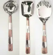Stainless Steel Copper Plated Laddle Serving Spoon, Rice Spoon -Set of 3