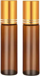 CMJ™ 2 x 5ml Amber Roll on Glass Bottles Oil Metal Roller Ball Empty Gold Silver Lid UK Seller