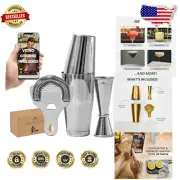 Stainless Steel Cocktail Shaker Set with 4-Hour Bartending Course - Perfect Gift