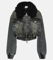 [Blumarine] Blumarine Faux fur-trimmed denim jacket AU 14 black