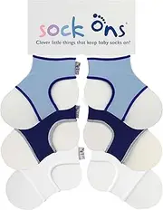 [Sock Ons] Baby Sock Holders - 6-12 Months - 3 Pack (1 x Baby Blue, 1 x Navy, 1 x White) - Amazing Value Pack - Keep Baby Socks On!