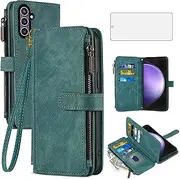 [Asuwish] Phone Case for Samsung Galaxy S23 FE 5G Wallet Cover with Tempered Glass Screen Protector and Leather Flip Credit Card Holder Stand Lanyard Cell Accessories S 23 EF S23FE 23S Women Men Blue