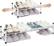 STORAGE MANIAC Expandable Shoe Rack, 4 Pairs Stackable Small Shoe Rack, Metal Adjustable Shoes Organizer for Closet, Entryway, Hallway, Garage, Front Door, Shoes Shelves, White 1 Tier