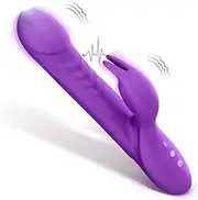 Rabbit Dildo Vibrator for Women - Dildo Vibrator Thrusting Adult Sex Toy G Spot Clitoral Vibrator with 10 Vibrating Modes, Waterproof and Rechargeable Rotating Sex Toys for Women Couple (Purple)