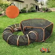 MAMI&BABI Outdoor Cat Enclosures for Indoor Cats,Foldable Outside Cat Playpen Enclosed with Tunnel,Pet Tents Enclosure for Cats,Puppy,Rabbit and Other Small Animals, Orange