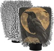 XYMZR Crow Skull Moon Absorbent Microfiber Car Wash Mitt, Funny Cute Anime Scratch Free for Cars Cleaning, Home Cleaning Mitts, 2 Pack, 10.24” L x 7.09” W