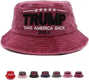 [homeSlik] Trump Hat 2024 MAGA Hat Bucket Hat for Men Women Donald Trump Make America Great Again Embroidery Trump Bucket Hat