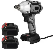 Brushless Impact Wrench 1/2", 18V 580N.m Cordless Impact Driver 4000RPM Electric Screwdriver Stepless Variable Speed Switch Compatible with Makita Battery,Black,2 Batteries