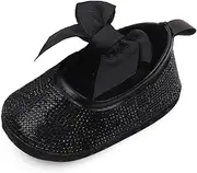 [OAISNIT] Baby Girls Mary Jane Flats Sparkly Bow Diamonds Princess Dress Shoes Anti-Slip Infant Crib Shoes