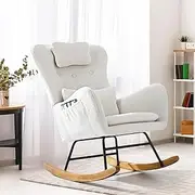 Oikiture Sherpa Rocking Chair Nursery Armchair with Pillows