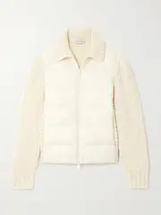 [Moncler] Moncler - Appliquéd Quilted Shell-trimmed Wool And Cashmere-blend Down Cardigan - Cream - large large Cream