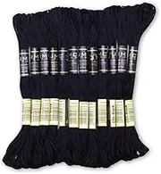 UMC STAG Pack of 12 Black Premium Embroidery Thread | 100% Egyptian Cotton Premium Skeins | Cross Stitch Embroidery Floss | Oeko TEX Certified Stranded Cotton | Ideal for Arts & Crafts (Black-12)