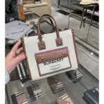 二手現貨 BURBERRY博柏利 MINI TWO-TONE CANVAS 帆布包 手提 斜背 焦糖色80441431