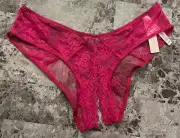 NWT VICTORIA'S SECRET MEDIUM PINK FLORAL LACE CROTCHLESS HIGH LEG CHEEKY PANTIES