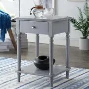 Turned wood End Table with 1 drawer-Grey