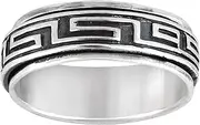 [Silverly] Women's Men's 925 Sterling Silver Greek Key Pattern Spinning Worry Band Spinner Ring
