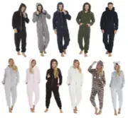 Mens Ladies 1Onesie Winter Soft Sherpa Borg Fleece Hooded All In One Jumpsuit