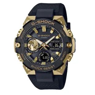 CASIO卡西歐 G-SHOCK 藍牙 太陽能電力 碳纖維核心防護 輕薄升級酷帥黑金 GST-B400GB-1A9