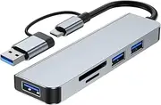 HIKOAN Type C to USB 3.0 Hub 5-in-1 Docking Station with USB 3.0 Port USB2.0 Ports /TF Card Reader Ultra Slim USB Splitter Plug and Play Compatible with Laptop macbook Pro/Air Surface Pro PS4 XPS PC Flash