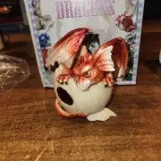 GARNET JANUARY Birthstone Dragon in Egg Shell 4" Figure Statue W/ Box