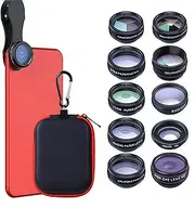 10 in 1 Multifunctional Mobile Phone Lens, high-Definition Wide-Angle ro Fish Eye, Universal External Camera Filter Set, Four line Starlight Mirror+3 Kaleidoscope+6 Kaleidoscope+2X Black One Size