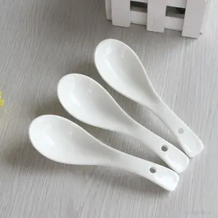 純白陶瓷小勺子 酒店餐廳湯勺 家用湯匙 鎂質瓷湯匙