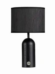 Hazel 1 Light Table Lamp in Black Wood with Black Linen Shade