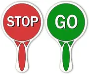 Stop & Go Traffic Sign - Double Sided Waterproof Crossing Guard with Handle, Red & Green Light Sign for Kids, 11.8 x 7.1 Inches