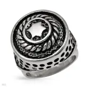 GENTLEMENS METALLIC WITH BLACK ENAMEL STAINLESS STEEL RING SIZE 13 #06