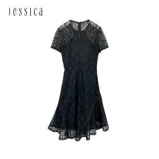 JESSICA - 浪漫氣質鏤空提花蕾絲短袖洋裝22347C