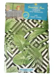 Palm Leaf Tablecloth Zipper Umbrella Hole Flannel Backed Vinyl Beach 52x70”
