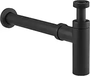 1 1/4 Brass Round Bottle Trap Watermark, Heavy Duty P-Trap for Basin Sink, Waste Trap Drain Kit with Flange and Gasket Washers, Adjustable Height Matte Black