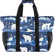 [sanluoli] Storage Bags Foldable Beach Tote Bag Waterproof Canvas Laundry Bag Travel, Dark Blue Polar Bear, 1 size