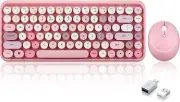 Wireless Mini Keyboard and Mouse Combo, Retro Round Key Caps, US English Layout