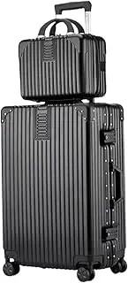 [IRYZE] Lightweight Suitcase 2 Piece Luggage Sets With Spinner Wheels Password Lock Hardside 14in Cosmetic Case Carry on Luggage, Black, 22in