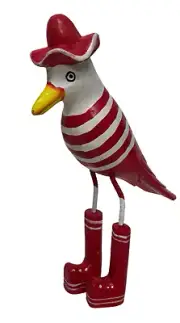 Handmade RED SEAGULL with Rainboots Hats Coats Coastal Nautical Home Decoration