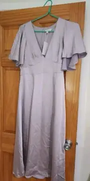 Ted Baker Immie Satin Midi Dress With Cape Sleeve (Lilac) Size 2 (US 6)