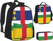[ERCgad] Central African Flag Print Canvas 3-In-1 School Bags Set Backpack Lunch Bag Pencil Case Combo For Men Women, Black, One Size