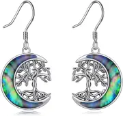 Crescent Tree of Life Sterling Silver Dangle Earrings Christmas Gift Women Wife